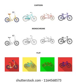 Children bicycle, a double tandem and other types.Different bicycles set collection icons in cartoon,flat,monochrome style vector symbol stock illustration web.