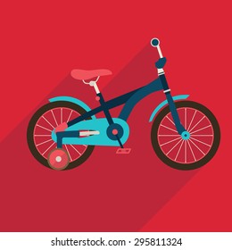 Children bicycle flat icon with long shadow. Vector symbol