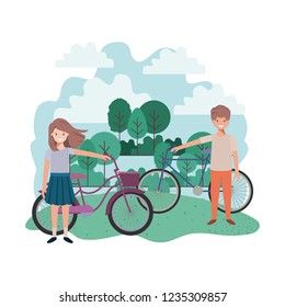 children with bicycle in landscape