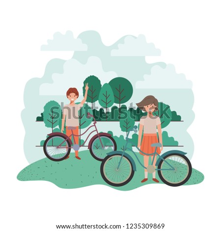 children with bicycle in landscape
