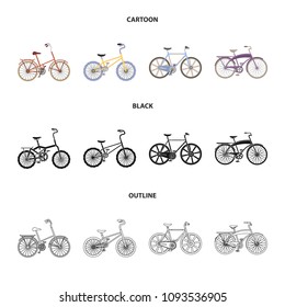 Children bicycle and other kinds.Different bicycles set collection icons in cartoon,black,outline style vector symbol stock illustration web.