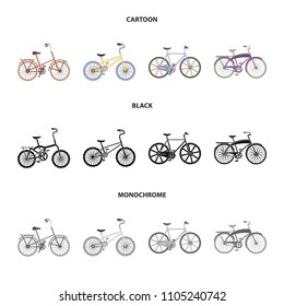 Children bicycle and other kinds.Different bicycles set collection icons in cartoon,black,monochrome style vector symbol stock illustration web.
