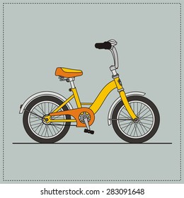 Children bicycle with yellow frame isolated.