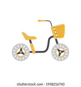 Children bike without pedals or runovel side view, flat vector illustration isolated on white background. Two wheels balance slider bicycle for kids travel.