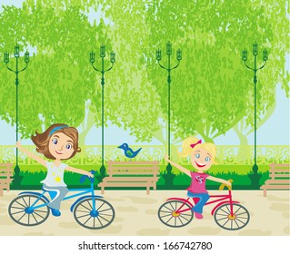 children biking in the park 