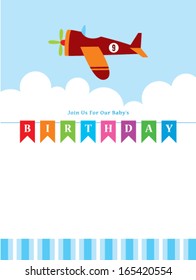 children birthday invitation with cute airplane