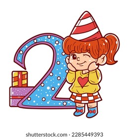 Ilustración vectorial número dos de cumpleaños secundario. Fiesta de cumpleaños para niños adorables.