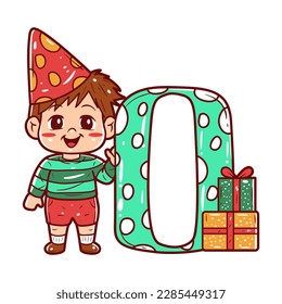 Children birthday number zero vector illustration. Adorable kids birthday party.