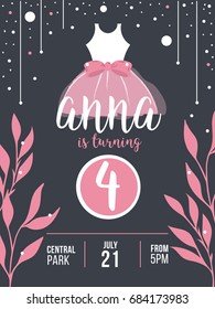 Children birthday party invitation concept template. Cute vector illustration.