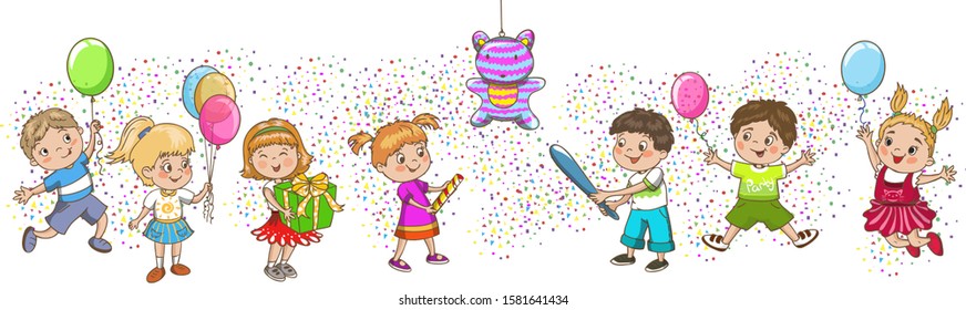 Children Birthday Party. Kids Celebration. Play Pinata.