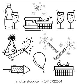 Children Birthday Party Theme Doodle Collection In White Isolated Background - Vector