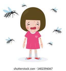 children bitten by mosquitoes, Zika virus ,malaria, yellow fever, Aedes Aegypti isolated on white background vector illustration