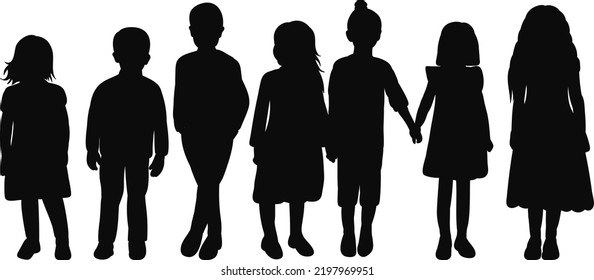 children black silhouette isolated, vector