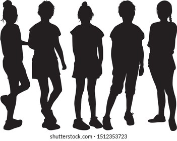 Children black silhouettes. Vector work.