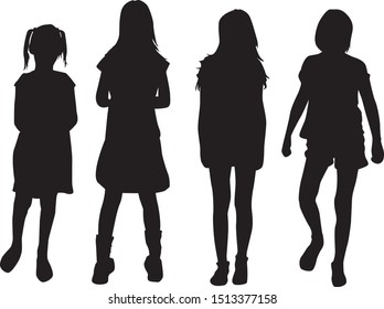 Children black silhouettes. Vector work.