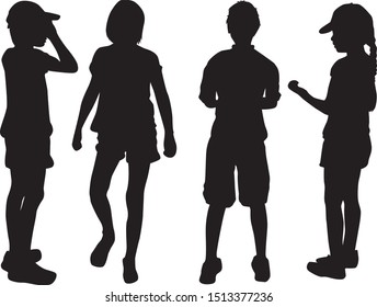 Children black silhouettes. Vector work.