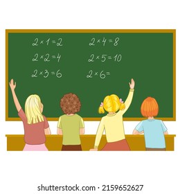 Niños en la pizarra, ilustración vectorial