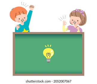 Children and blackboards posing gutsy with smiles