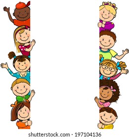 Children with a blank sheet of paper where you can enter your own text-isolated
