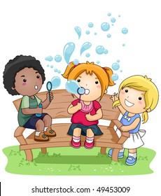 Children blowing bubbles in the Park - Vector