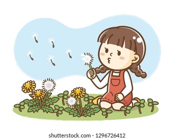 Children blowing dandelions' fluff