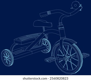 Children blue wireframe tricycle. Vector illustration