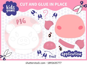 Children board animal applique game cut and glue in place for preschoolers and primary school students worksheets.Page read and match for kids educational book.Vector cartoon style.