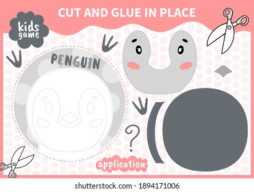 Children board animal applique game cut and glue in place for preschoolers and primary school students worksheets.Page read and match for kids educational book.Vector cartoon style.
