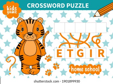 Children board animal game crossword for preschoolers and primary school students worksheets.Page read and match for kids educational book.Vector cartoon style.