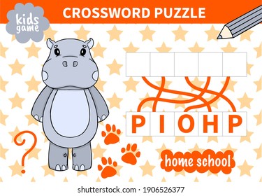 Children board animal game crossword for preschoolers and primary school students worksheets.Page read and match for kids educational book.Vector cartoon style.