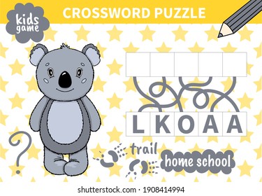 Children board animal game crossword for preschoolers and primary school students worksheets.Page read and match for kids educational book.Vector cartoon style.