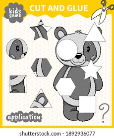 Children board animal game cut shape and glue in place for preschoolers and primary school students worksheets.Page read and match for kids educational book.Vector cartoon style.