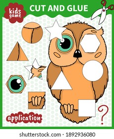 Children board animal game cut shape and glue in place for preschoolers and primary school students worksheets.Page read and match for kids educational book.Vector cartoon style.
