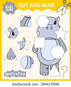 Children board animal game cut shape and glue in place for preschoolers and primary school students worksheets.Page read and match for kids educational book.Vector cartoon style.