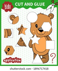 Children board animal game cut shape and glue in place for preschoolers and primary school students worksheets.Page read and match for kids educational book.Vector cartoon style.