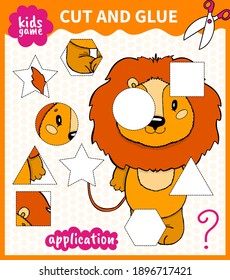 Children board animal game cut shape and glue in place for preschoolers and primary school students worksheets.Page read and match for kids educational book.Vector cartoon style.