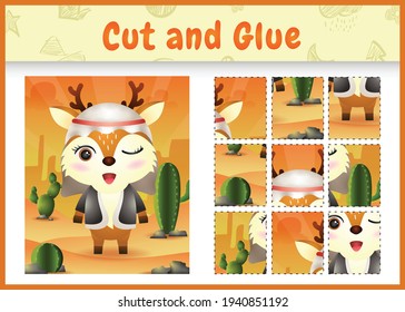 Children board game cut and glue themed easter with a cute deer using arabic traditional costume