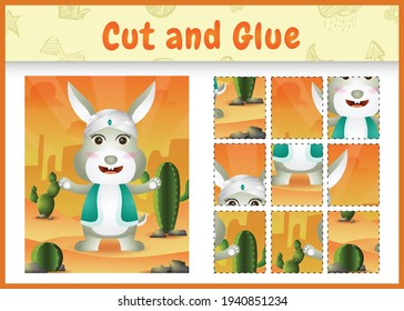 Children board game cut and glue themed easter with a cute rabbit using arabic traditional costume