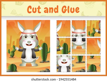 Children board game cut and glue themed easter with a cute rabbit using arabic traditional costume