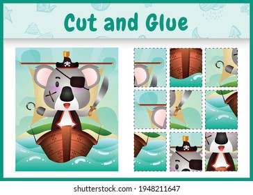Children board game cut and glue themed easter with a cute pirate koala character illustration on the ship