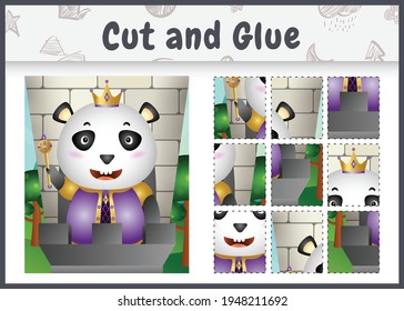 Children board game cut and glue with a cute king panda character illustration