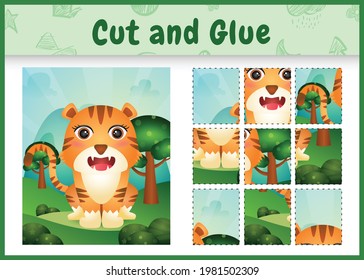 Children board game cut and glue with a cute tiger