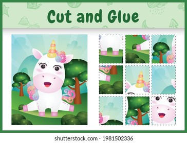 Children board game cut and glue with a cute unicorn