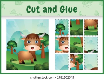 Children board game cut and glue with a cute buffalo