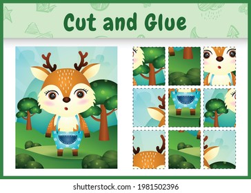 Children board game cut and glue with a cute deer using pants