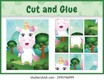 Children Board Game Cut And Glue With A Cute Unicorn