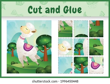 Children board game cut and glue with a cute alpaca