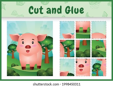 Children board game cut and glue with a cute pig