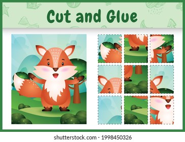 Children board game cut and glue with a cute fox
