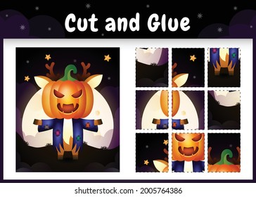 Children board game cut and glue with a cute deer using halloween costume